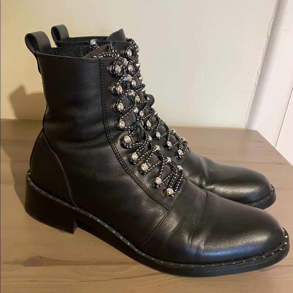 Zara Size 42 (10-11) Leather Lace-up Boots